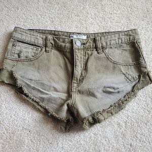 FREE PEOPLE Cotton Daisy Dukes Cropped Cut-off Denim Jean Short Shorts green